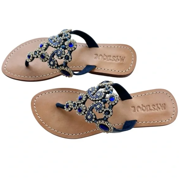Mystique Boutique Boca Raton  Blue Beaded Sandals, brand new, never worn - Picture 8 of 16